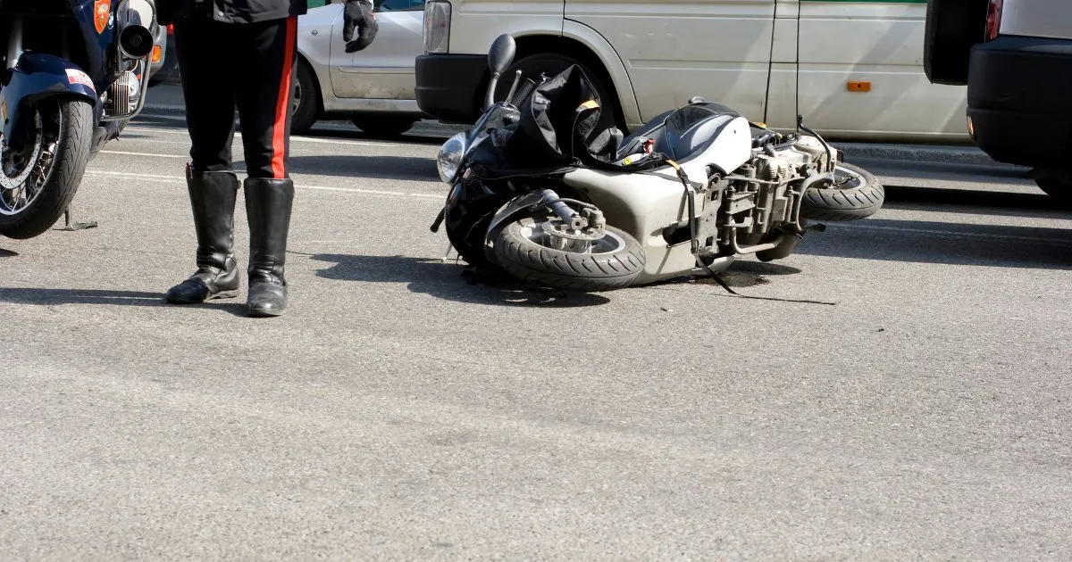 Motorcycle left in road after an accident